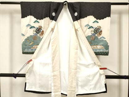 平和屋着物[]お宮参り　男の子　祝着　産着　初着　のしめ　刺繍　鷹　鷲　宝船　金銀彩　逸品　DAAY3209ma