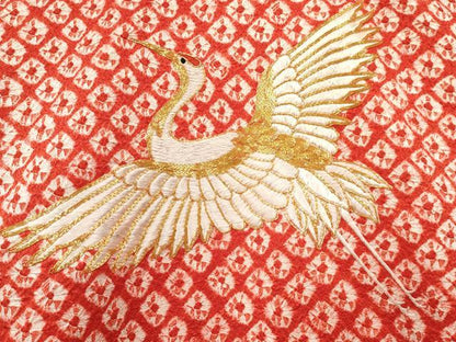 平和屋着物[]お宮参り　女の子　祝着　産着　初着　のしめ　駒刺繍　絞り　群れ鶴　逸品　DAAY3220ma