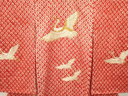 平和屋着物[]お宮参り　女の子　祝着　産着　初着　のしめ　駒刺繍　絞り　群れ鶴　逸品　DAAY3220ma