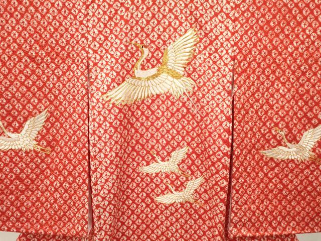 平和屋着物[]お宮参り　女の子　祝着　産着　初着　のしめ　駒刺繍　絞り　群れ鶴　逸品　DAAY3220ma