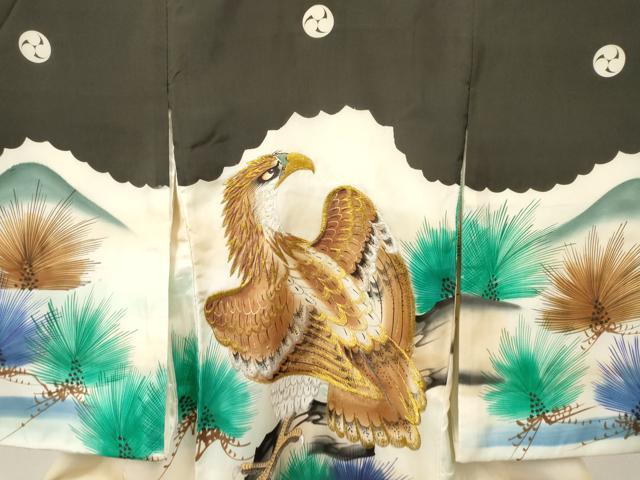 平和屋着物[]お宮参り　男の子　祝着　産着　初着　のしめ　刺繍　鷹　鷲　松文　暈し染め　金彩　逸品　DAAY3205ma