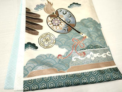 平和屋着物[]お宮参り　男の子　祝着　産着　初着　のしめ　刺繍　鷹　鷲　宝船　金銀彩　逸品　DAAY3209ma