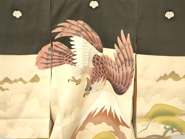 平和屋着物[]お宮参り　男の子　祝着　産着　初着　のしめ　刺繍　鷹　鷲　風景松文　金彩　逸品　DAAY3207ma