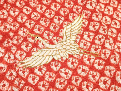 平和屋着物[]お宮参り　女の子　祝着　産着　初着　のしめ　駒刺繍　絞り　群れ鶴　逸品　DAAY3220ma