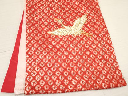 平和屋着物[]お宮参り　女の子　祝着　産着　初着　のしめ　駒刺繍　絞り　群れ鶴　逸品　DAAY3220ma