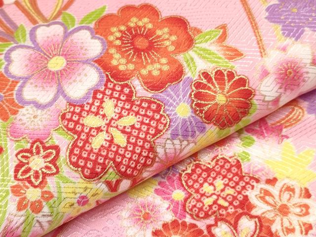 平和屋着物[]七五三　女の子　３歳　祝着　三つ身　被布・巾着セット　舞桜文　金彩　洗える着物　DAAY3231ma