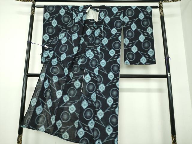 平和屋着物●久留米絣　単衣　花丸文　綿　逸品　DAAZ0197ps