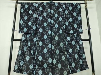 平和屋着物●久留米絣　単衣　花丸文　綿　逸品　DAAZ0197ps