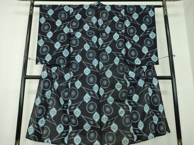平和屋着物●久留米絣　単衣　花丸文　綿　逸品　DAAZ0197ps