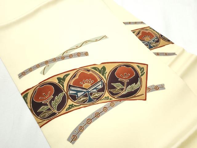 平和屋着物●塩瀬　九寸名古屋帯　枝花丸文　金彩　正絹　逸品　CABA1074hy