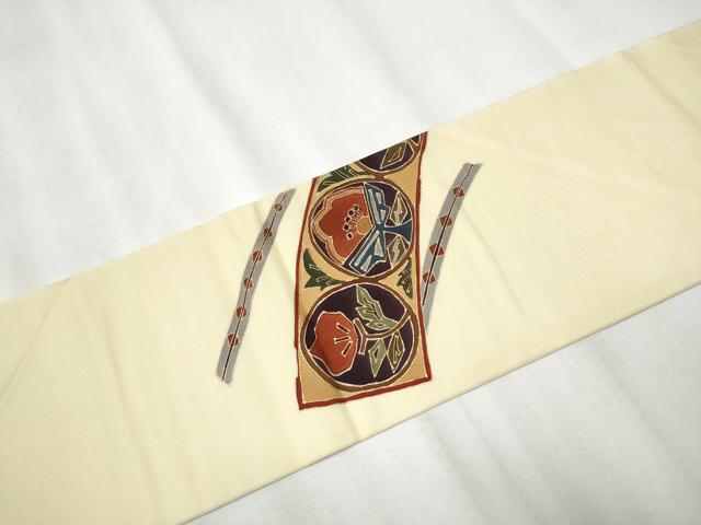 平和屋着物●塩瀬　九寸名古屋帯　枝花丸文　金彩　正絹　逸品　CABA1074hy