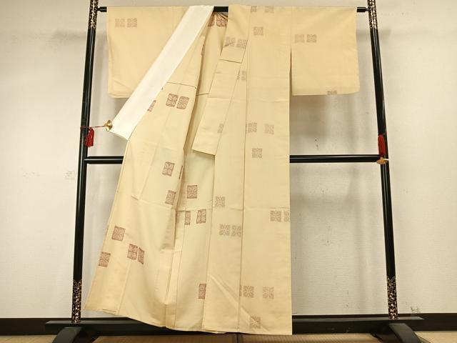平和屋着物▽本塩沢 単衣 110亀甲 舞花文 正絹 逸品 AABD0184fy