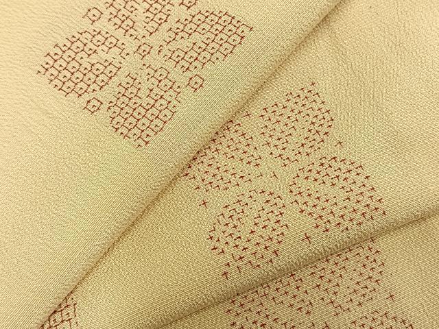 平和屋着物▽本塩沢 単衣 110亀甲 舞花文 正絹 逸品 AABD0184fy