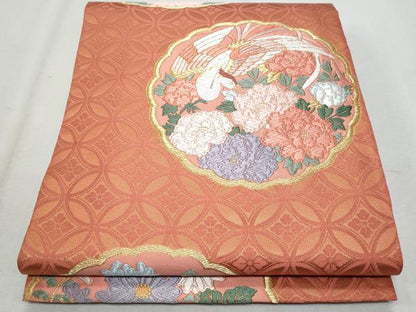 平和屋着物◎六通柄袋帯　唐織　絵皿飛鶴花文　金糸　正絹　逸品　CABA2457fb