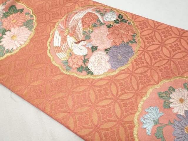平和屋着物◎六通柄袋帯　唐織　絵皿飛鶴花文　金糸　正絹　逸品　CABA2457fb