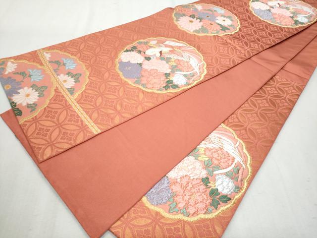 平和屋着物◎六通柄袋帯　唐織　絵皿飛鶴花文　金糸　正絹　逸品　CABA2457fb
