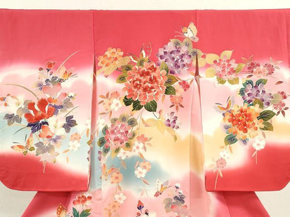 平和屋着物[]お宮参り　女の子　祝着　産着　初着　のしめ　駒刺繍　草花舞蝶文　暈し染め　逸品　CAAZ7043ze