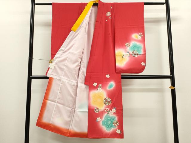 平和屋着物[]七五三　女の子　７歳　祝着　四つ身　袋帯セット　鞠舞桜文　暈し染め　金彩　逸品　CAAZ7028ze