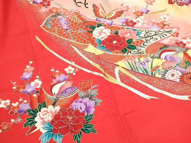 平和屋着物[]お宮参り　女の子　祝着　産着　初着　のしめ　花車鴛鴦短冊舞蝶文　暈し染め　金銀彩　逸品　CAAZ7047ze
