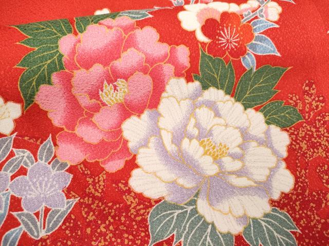 平和屋着物[]七五三　女の子　７歳　祝着　四つ身　袋帯セット　鈴　草花文　たたき染め　洗える着物　CAAZ7031ze