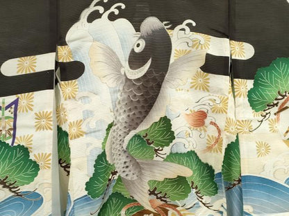 平和屋着物＊夏物 お宮参り 男の子 祝着 産着 初着 のしめ 絽 刺繍 鯉の滝登り 金銀彩 逸品 CAAZ7048ze