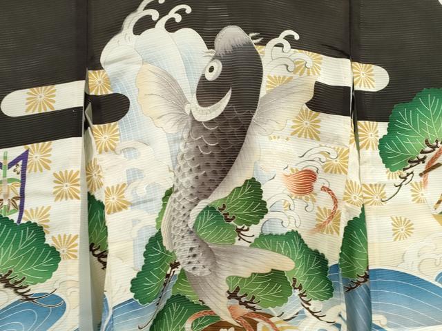平和屋着物＊夏物 お宮参り 男の子 祝着 産着 初着 のしめ 絽 刺繍 鯉の滝登り 金銀彩 逸品 CAAZ7048ze