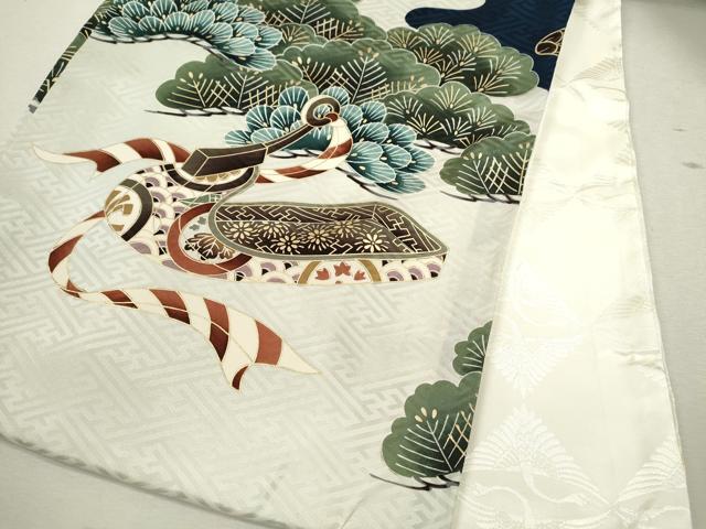 平和屋着物[]お宮参り　男の子　祝着　産着　初着　のしめ　駒刺繍　鷹　鼓吉祥松文　逸品　CAAZ7046ze