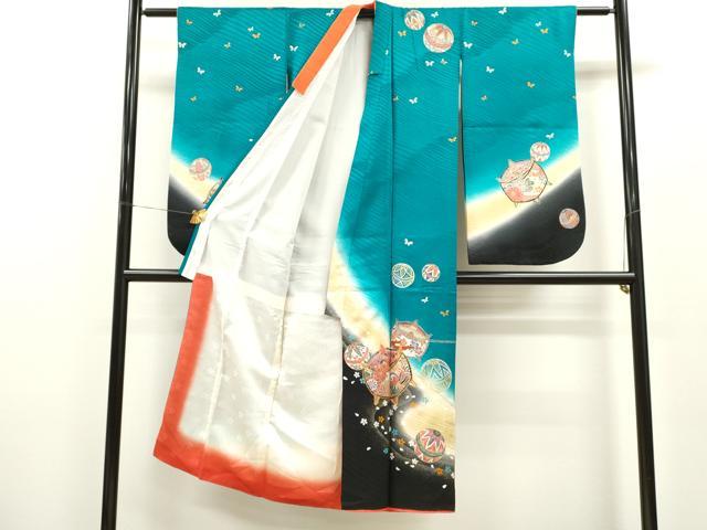平和屋着物[]七五三 女の子 7歳 祝着 四つ身 袋帯セット 駒刺繍 糸車鞠