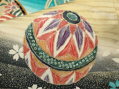 平和屋着物[]七五三　女の子　７歳　祝着　四つ身　袋帯セット　駒刺繍　糸車鞠舞蝶花文　暈し染め　金銀彩　逸品　CAAZ7027ze