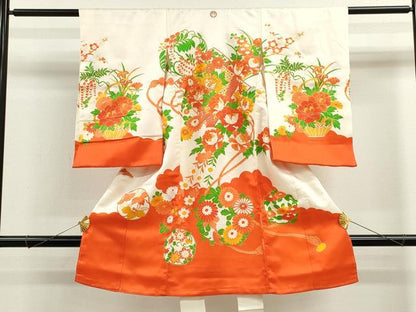 平和屋着物[]お宮参り　女の子　祝着　産着　初着　のしめ　駒刺繍　折り鶴吉祥草花文　金彩　逸品　CAAZ7049ze