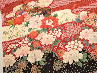 平和屋着物[]七五三　女の子　７歳　祝着　四つ身　草花文　金彩　洗える着物　CAAZ7034ze