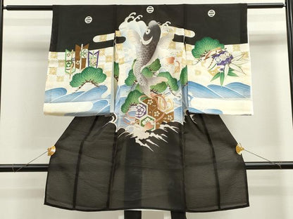 平和屋着物＊夏物 お宮参り 男の子 祝着 産着 初着 のしめ 絽 刺繍 鯉の滝登り 金銀彩 逸品 CAAZ7048ze