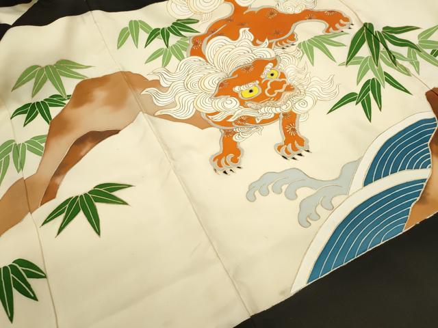平和屋着物[]お宮参り　女の子　祝着　産着　初着　のしめ　駒刺繍　唐獅子笹文　金彩　逸品　CAAZ7039ze
