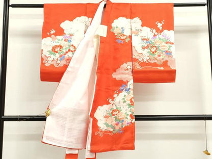 平和屋着物[]お宮参り　女の子　祝着　産着　初着　のしめ　駒刺繍　花車文　金彩　逸品　CAAZ7050ze