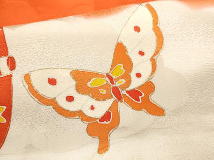 平和屋着物[]七五三　女の子　７歳　祝着　四つ身　駒刺繍　御所車舞蝶文　暈し染め　金銀彩　逸品　CAAZ7030ze