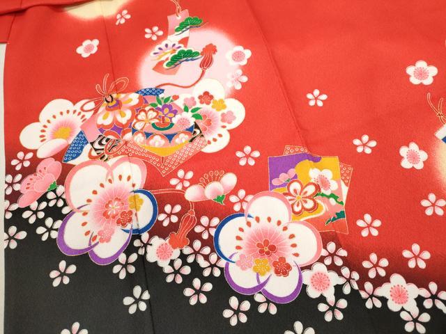 平和屋着物[]七五三　女の子　７歳　祝着　四つ身　袋帯セット　地紙重ね吉祥花文　暈し染め　金銀彩　洗える着物　CAAZ7032ze
