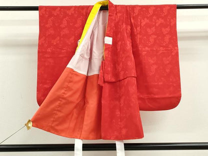 平和屋着物[]七五三　女の子　３歳　祝着　三つ身　長襦袢・被布セット　リス　赤色　洗える着物　CAAZ7037ze