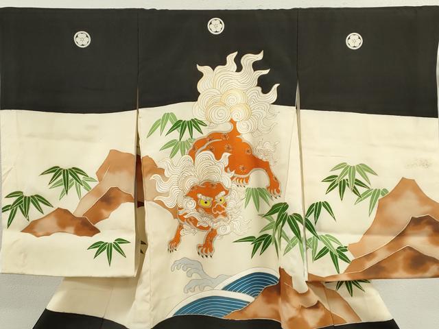 平和屋着物[]お宮参り　女の子　祝着　産着　初着　のしめ　駒刺繍　唐獅子笹文　金彩　逸品　CAAZ7039ze