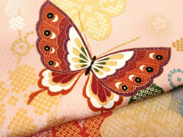 平和屋着物[]七五三　女の子　７歳　祝着　四つ身　駒刺繍　舞蝶枝梅文　たたき染め　金彩　逸品　CAAZ7033ze