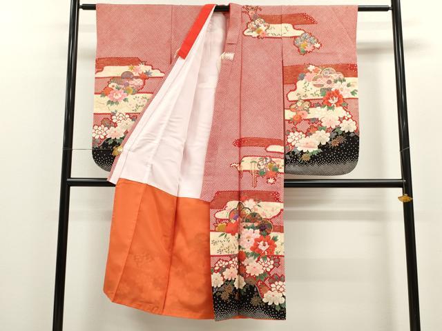 平和屋着物[]七五三　女の子　７歳　祝着　四つ身　草花文　金彩　洗える着物　CAAZ7034ze
