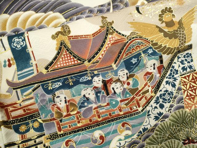 平和屋着物[]お宮参り　男の子　祝着　産着　初着　のしめ　鷹　人物立波風景文　金彩　逸品　CAAZ7044ze