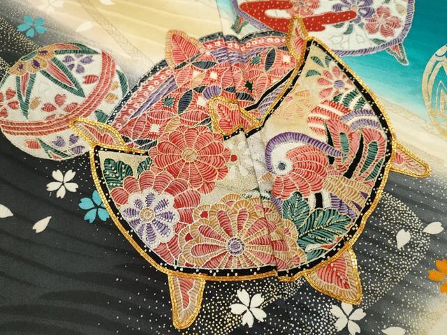504ag79◎七五三 七歳 女児 着物&袋帯&長襦袢 鳳凰扇梅 金彩 刺繍◎ 平和屋着物[]七五三 女の子 7歳 祝着 四つ身 袋帯セット 駒刺繍 糸車鞠