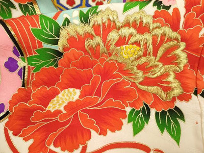 平和屋着物[]お宮参り　女の子　祝着　産着　初着　のしめ　駒刺繍　鼓草花文　金彩　逸品　CAAZ7040ze
