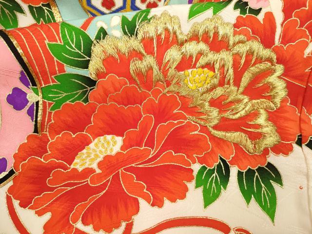 平和屋着物[]お宮参り　女の子　祝着　産着　初着　のしめ　駒刺繍　鼓草花文　金彩　逸品　CAAZ7040ze