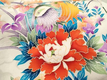 平和屋着物[]七五三　女の子　３歳　祝着　三つ身　長襦袢セット　駒刺繍　絞り　鴛鴦草花文　金銀彩　逸品　CAAZ7051ze