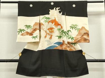 平和屋着物[]お宮参り　女の子　祝着　産着　初着　のしめ　駒刺繍　唐獅子笹文　金彩　逸品　CAAZ7039ze