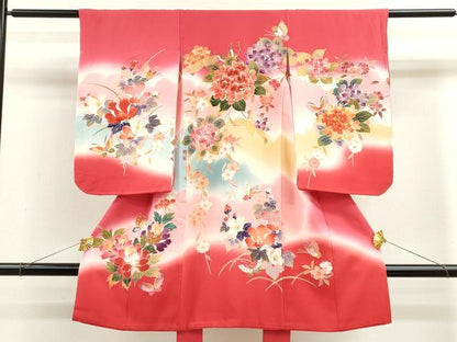 平和屋着物[]お宮参り　女の子　祝着　産着　初着　のしめ　駒刺繍　草花舞蝶文　暈し染め　逸品　CAAZ7043ze