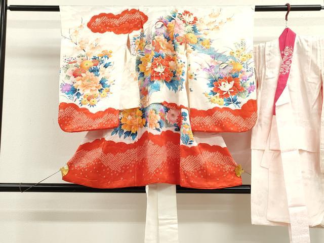 平和屋着物[]七五三　女の子　３歳　祝着　三つ身　長襦袢セット　駒刺繍　絞り　鴛鴦草花文　金銀彩　逸品　CAAZ7051ze
