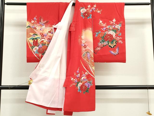 平和屋着物[]お宮参り　女の子　祝着　産着　初着　のしめ　花車鴛鴦短冊舞蝶文　暈し染め　金銀彩　逸品　CAAZ7047ze