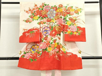 平和屋着物[]お宮参り　女の子　祝着　産着　初着　のしめ　駒刺繍　鼓草花文　金彩　逸品　CAAZ7040ze
